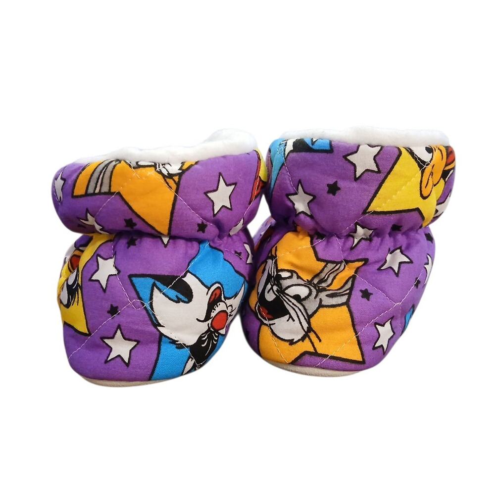 Vtg Looney Tunes Warner Bros Quilted Purple Slippers Shoes Bugs Tweety Daffy XL - Picture 4 of 9